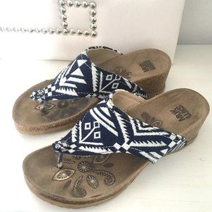 Muk Luks Tribal Print Cork Comfort Wedges